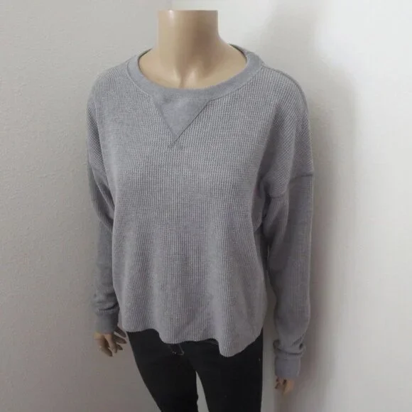 NEW Abercrombie Womens Crewneck Waffle Knit Sweater Size XS Gray - Picture 2 of 6